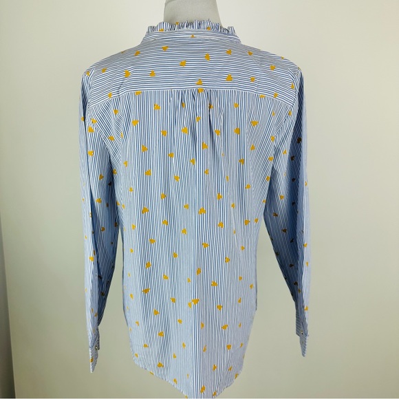 Talbots Ruffle Striped Heart Print Button Down Shirt Large Petite - Picture 13 of 15